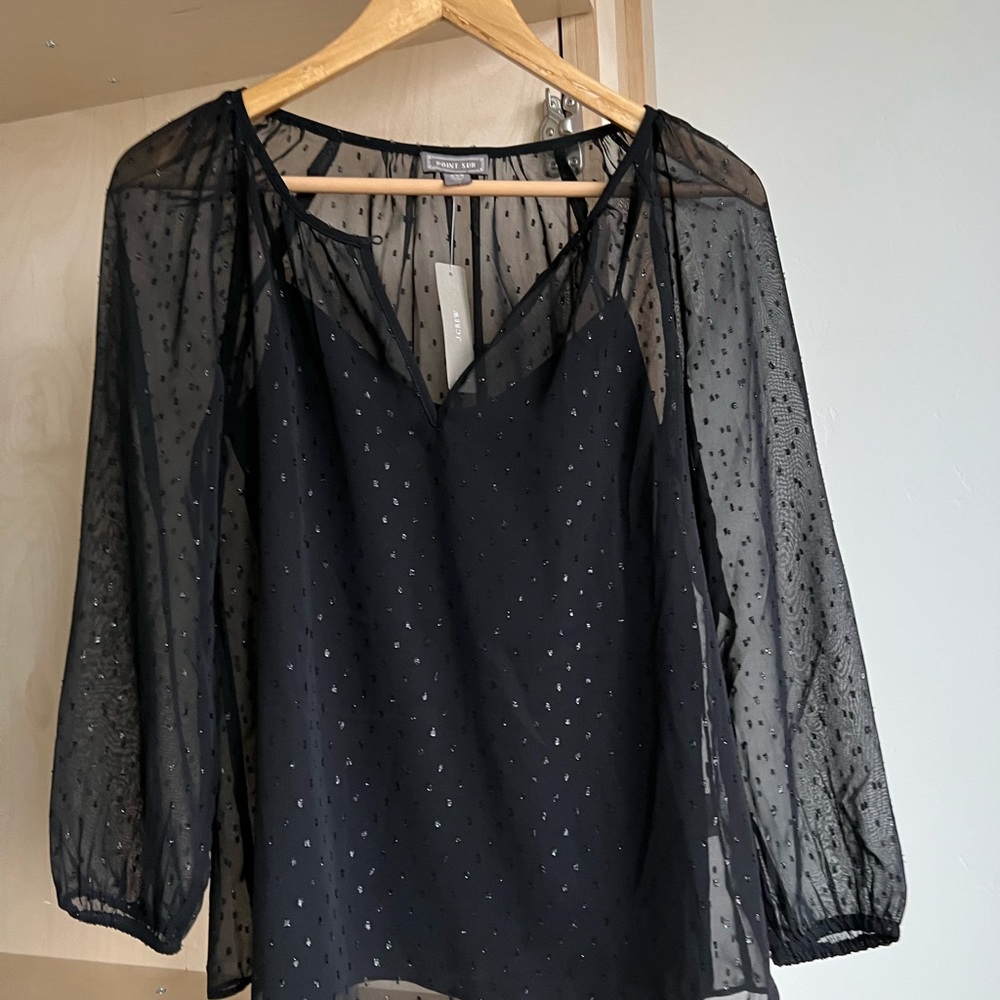 J.Crew Point Sur Popover Top in Pin Dot Chiffon.